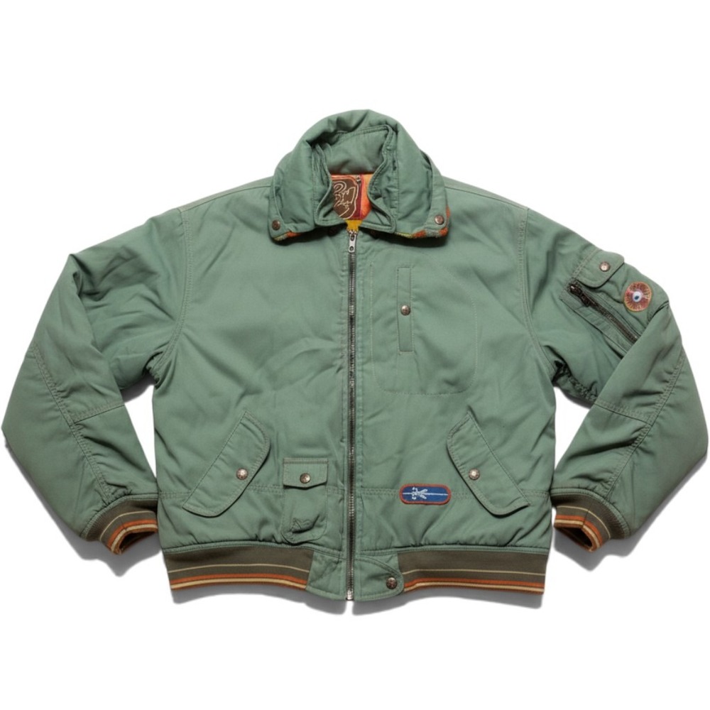 Vintage Y2K Oilily Jeans Dutch Designer Sage Green Bomber Jacket Psychedelic L